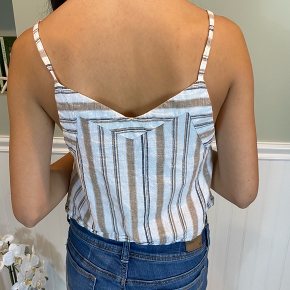 RD Style Cotton Flax Striped Crop Cami w/ Buttons - Picture 5 of 8